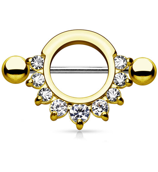 IP Gold CZ Circular Nipple Ring Shield