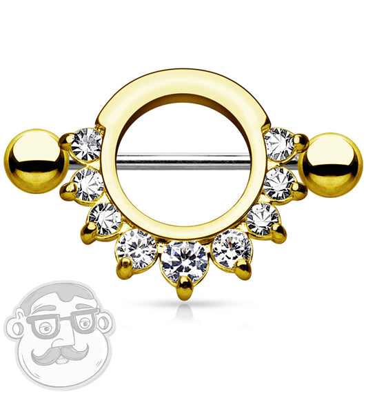 IP Gold CZ Circular Nipple Ring Shield