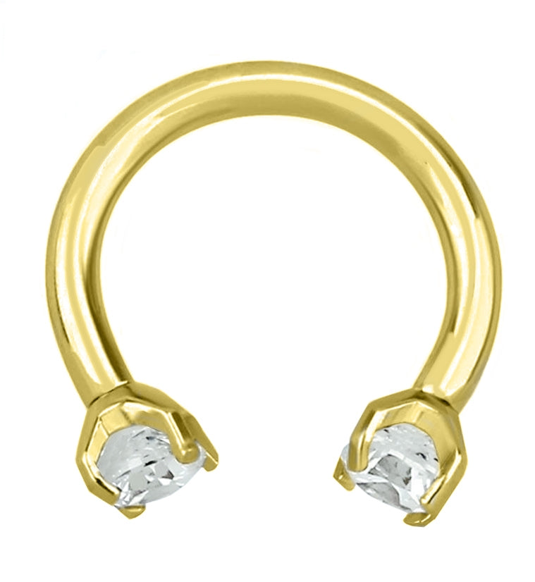 Gold PVD Prong Set CZ Circular Barbell