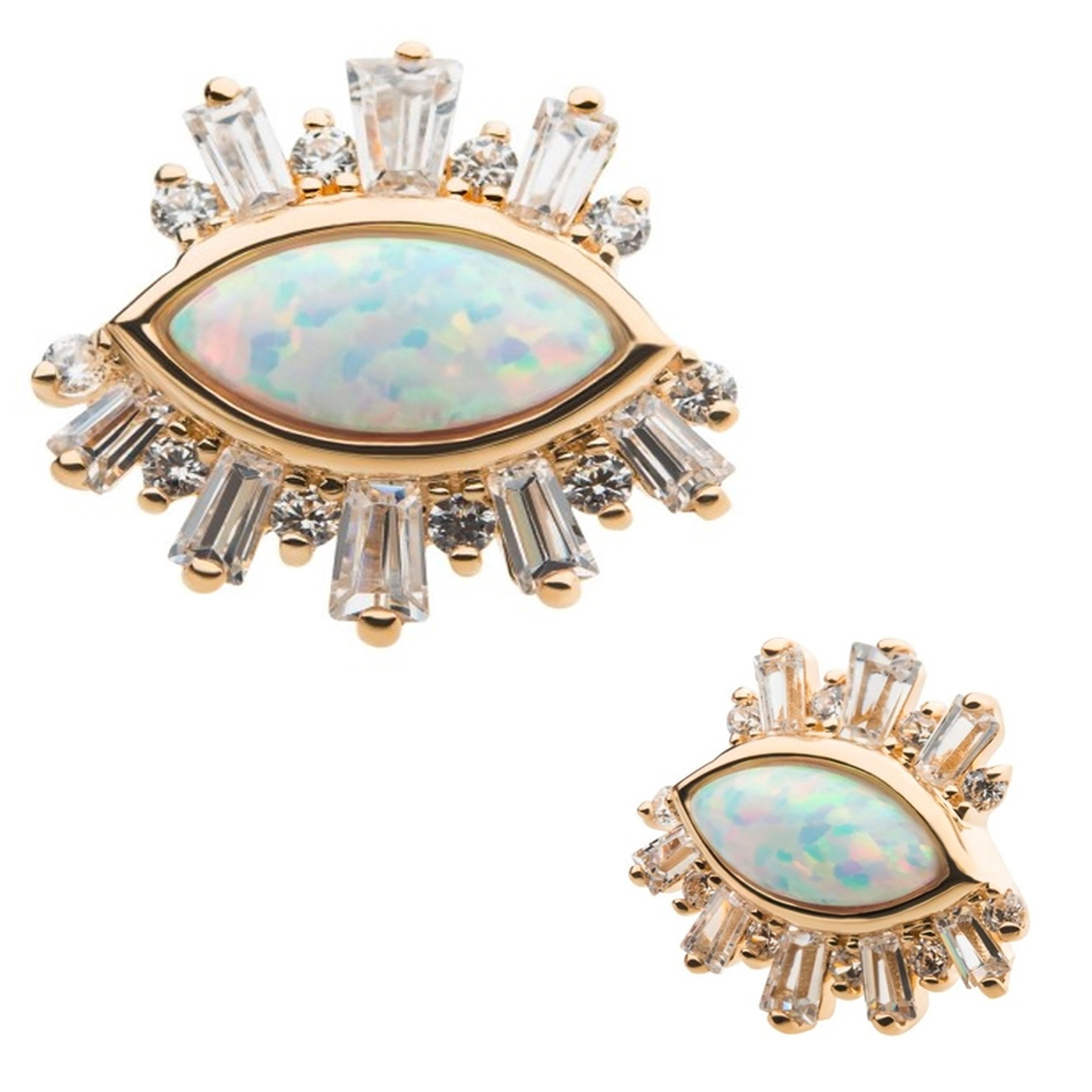 14kt Gold CZ X Opalite Eye Threadless Top