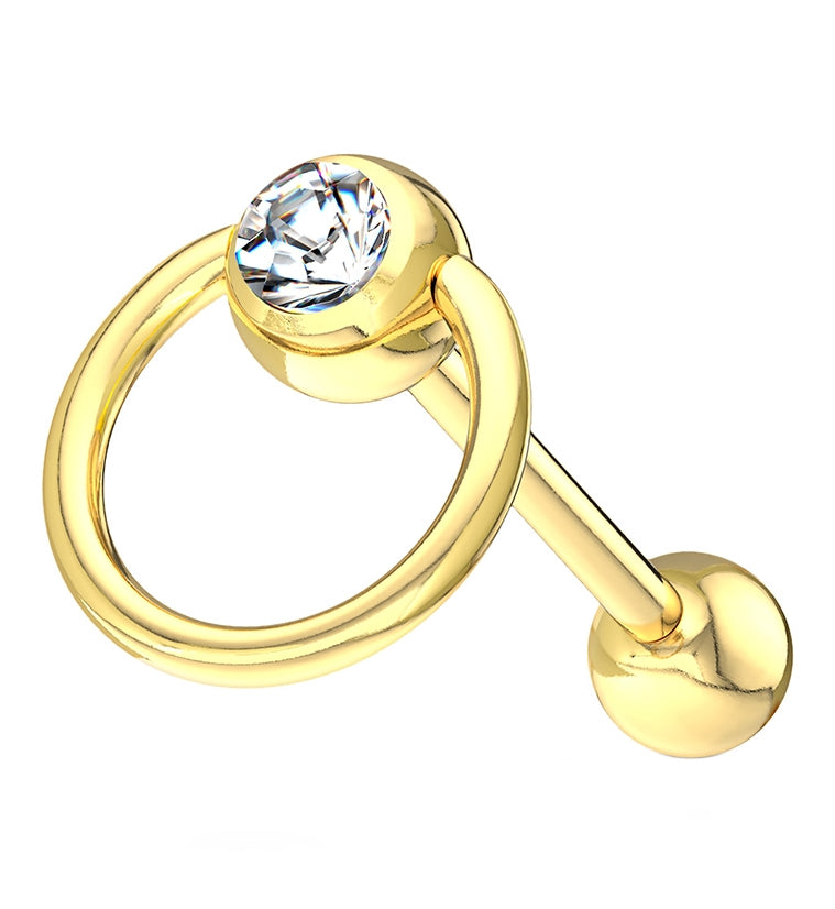 Gold Barbell with CZ Ring