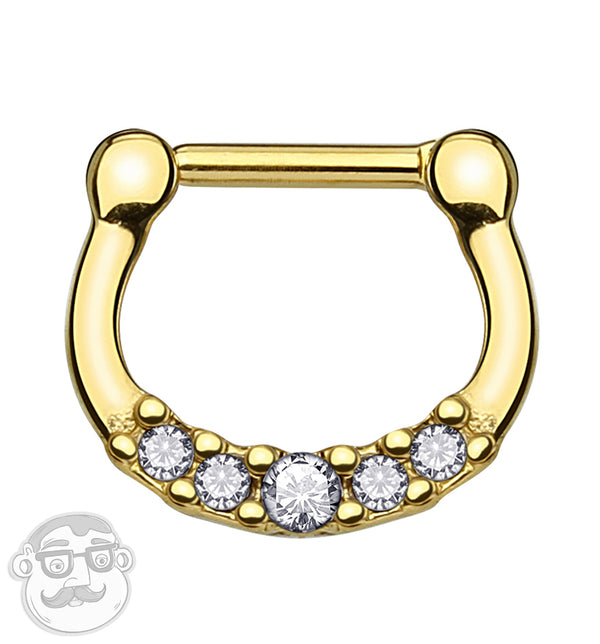 16G PVD Gold CZ Line Stainless Steel Septum Clicker