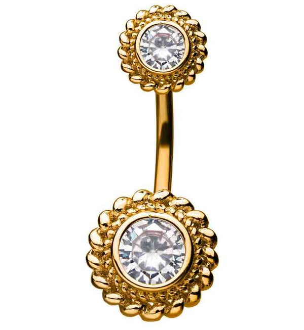 Gold PVD Cubic Zirconia Twine Belly Ring