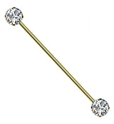 Gold PVD Stainless Steel CZ Threadless Industrial Barbell