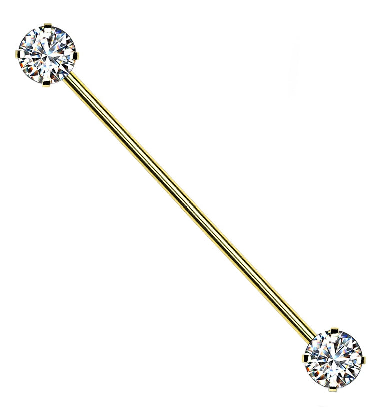 Gold PVD Stainless Steel CZ Threadless Industrial Barbell