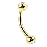 16G Gold PVD Titanium Double CZ Curved Barbell (External Threading)