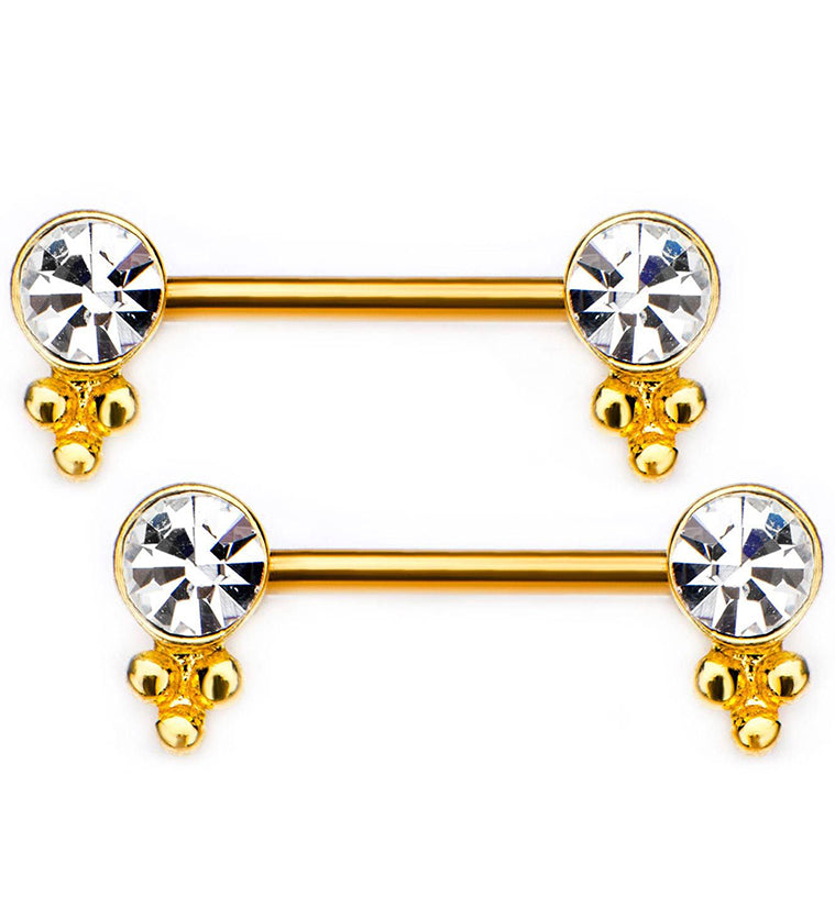 14G Gold PVD Dab CZ Nipple Ring Barbell