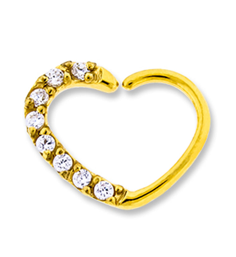 16G Gold PVD Heart CZ Rim Daith Cartilage Ring