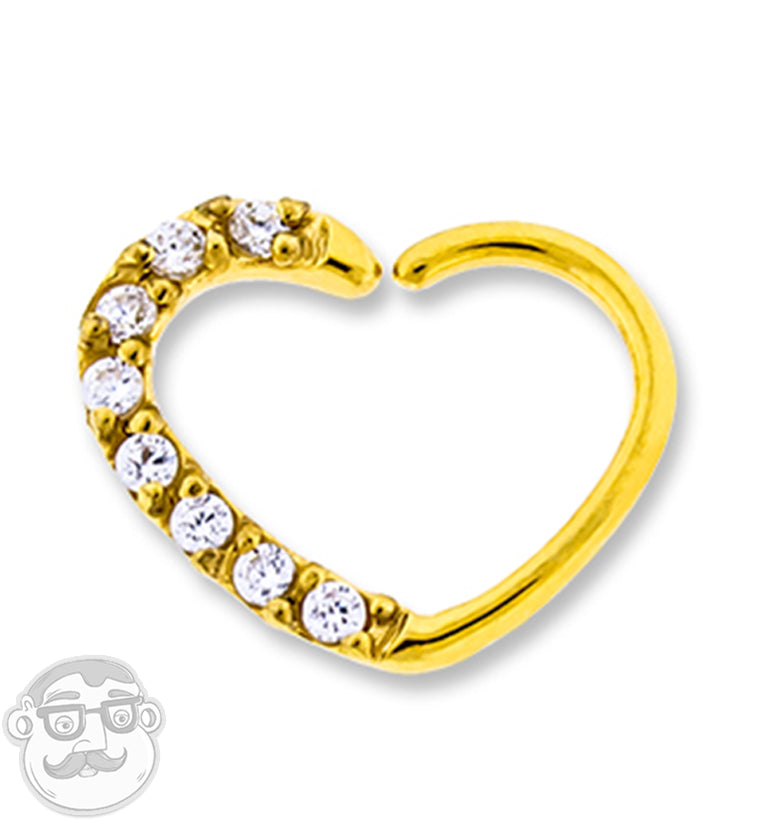 16G Gold PVD Heart CZ Rim Daith Cartilage Ring