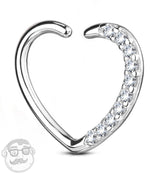 16G 14kt White Gold Heart CZ Daith Cartilage Ring
