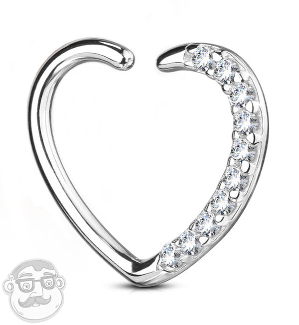 16G 14kt White Gold Heart CZ Daith Cartilage Ring
