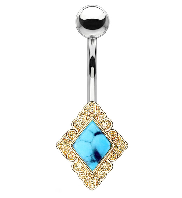 Golden Diamond Blue Howlite Stone Belly Button Ring