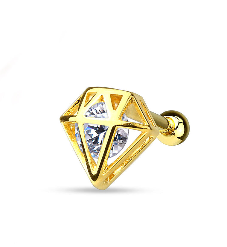 Golden CZ Diamond Tragus / Cartilage Barbell