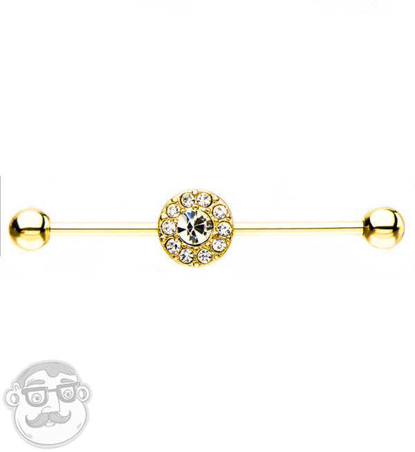 14G Rose Gold PVD CZ Disk Industrial Barbell