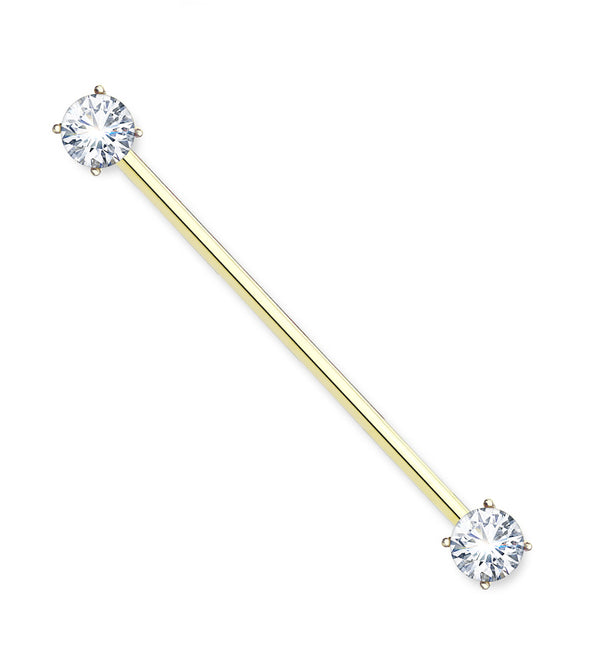 14G Gold PVD Double CZ Gem Industrial Barbell