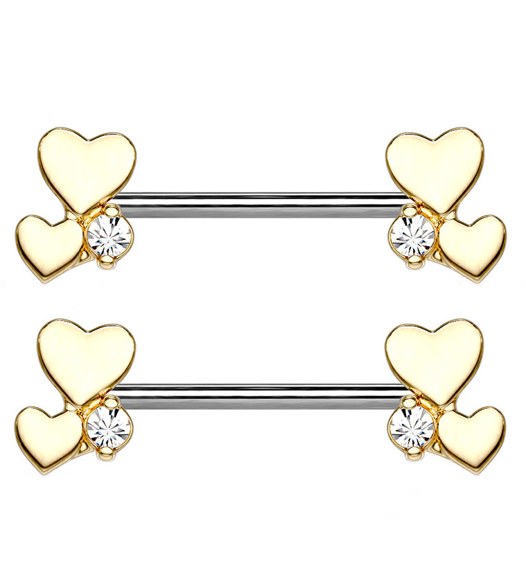 14G Golden Double Flower Nipple Ring Barbell