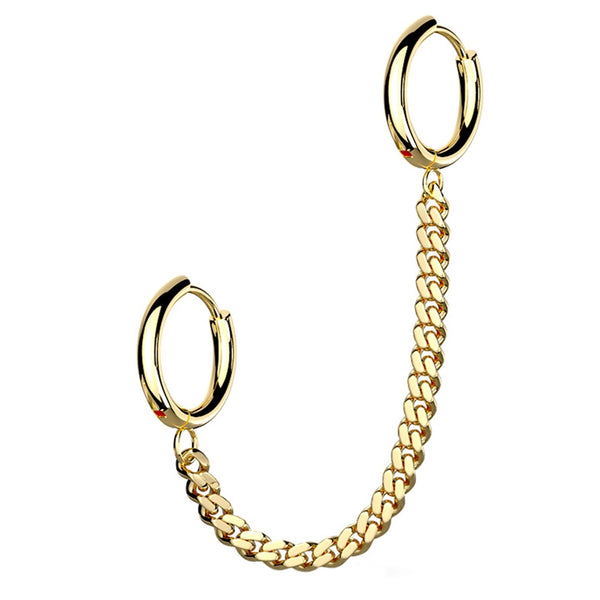 Gold PVD Chained Double Hinged Hoop Cartilage Ring
