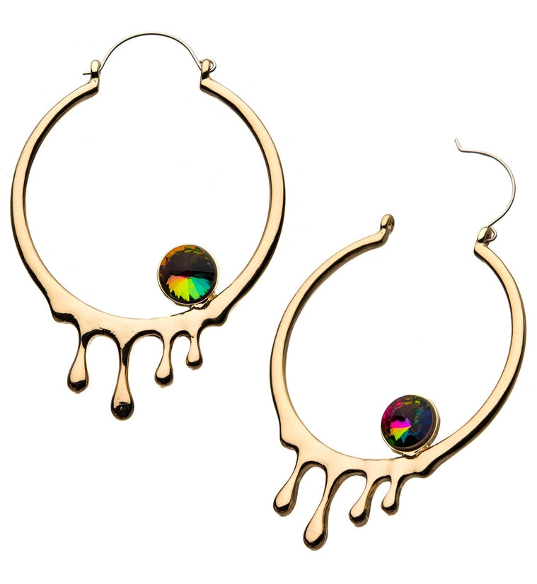 Golden Drip Rainbow CZ Plug Hoops