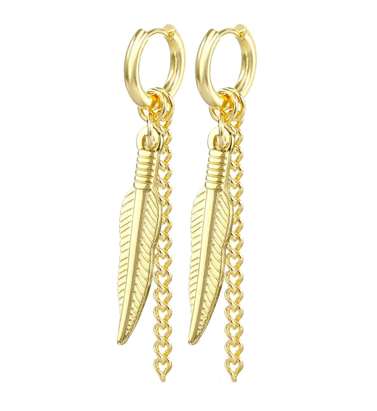 Gold PVD Feather Dangle Earrings