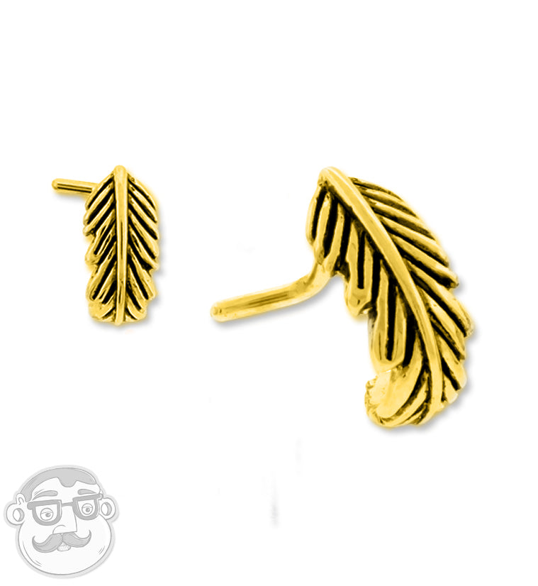 18G PVD Gold Feather Nose Curve Ring