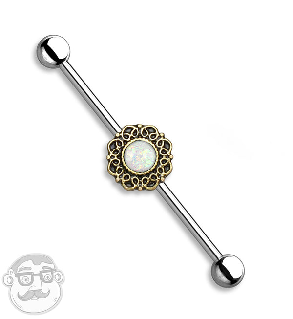 Antique Golden Filigree with Opal Inlay Industrial Barbell