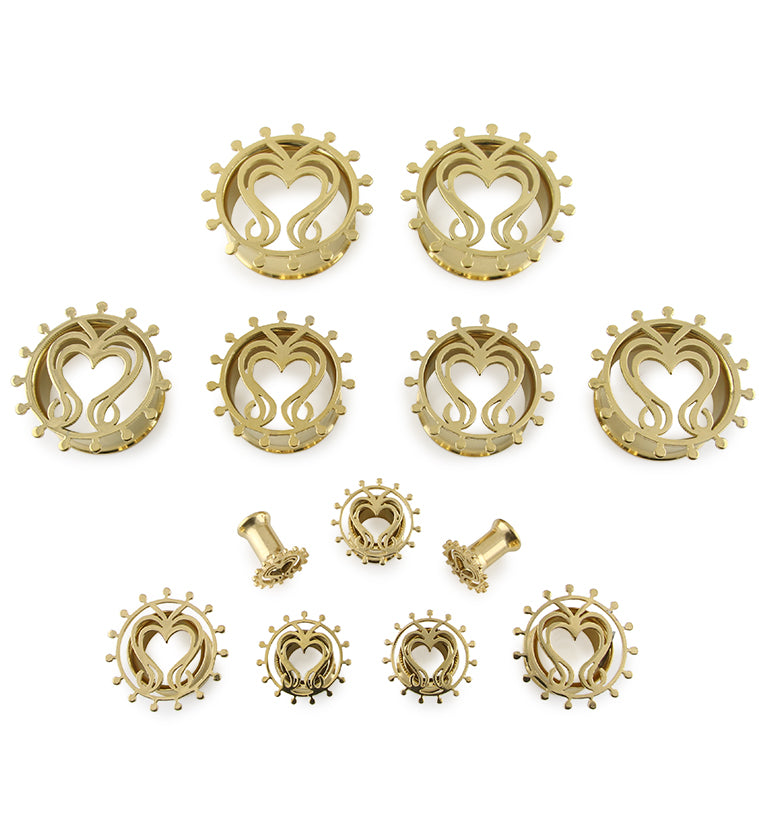Golden Filigree Heart Steel Tunnel Plugs