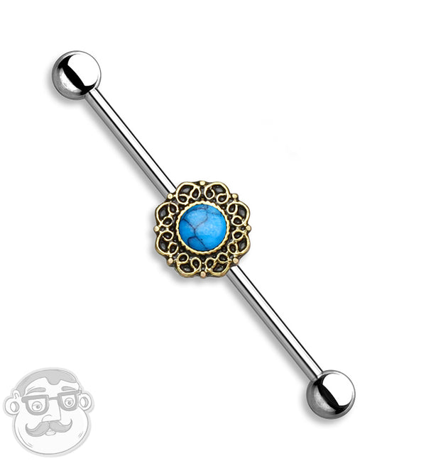 Filigree with Howlite Turquoise Stone Industrial Barbell