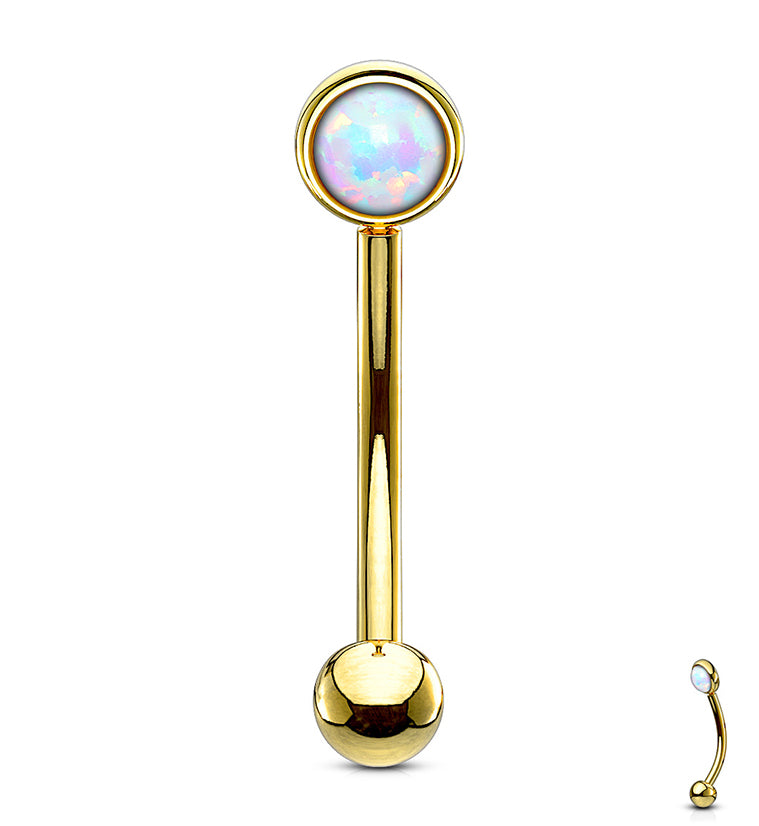 Gold PVD Opal Flat Back Curved Barbell