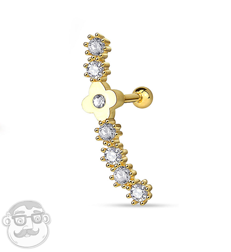 Golden Flower CZ Bar Steel Cartilage Barbell