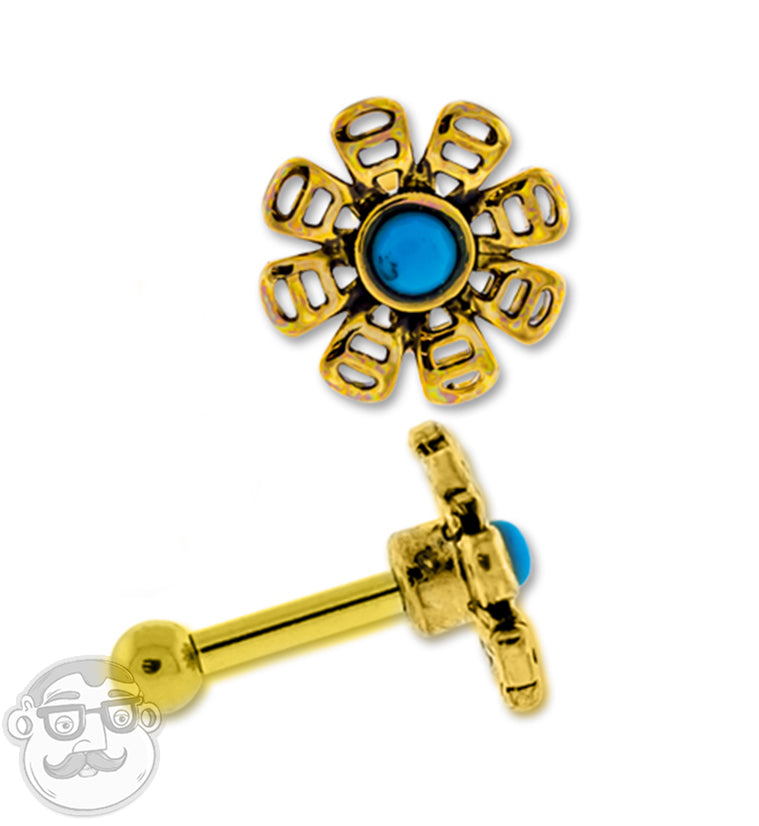 16G Gold PVD Flower Tragus / Cartilage Barbell