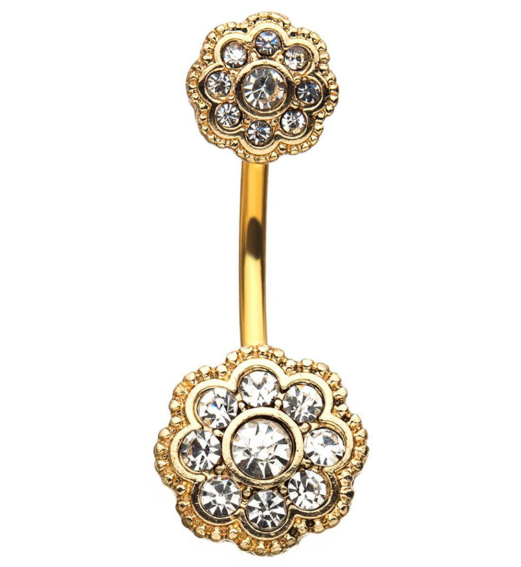 Gold PVD Blossom CZ Belly Button Ring