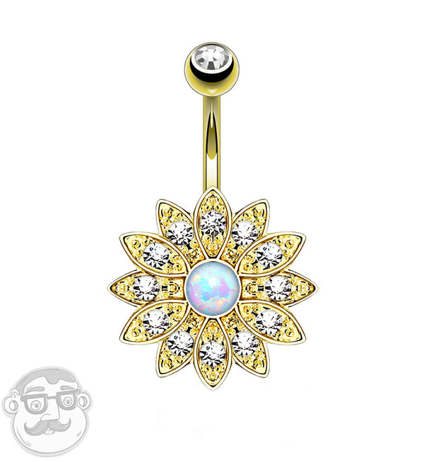 Gold PVD Flower with Opal Gem Belly Button Ring