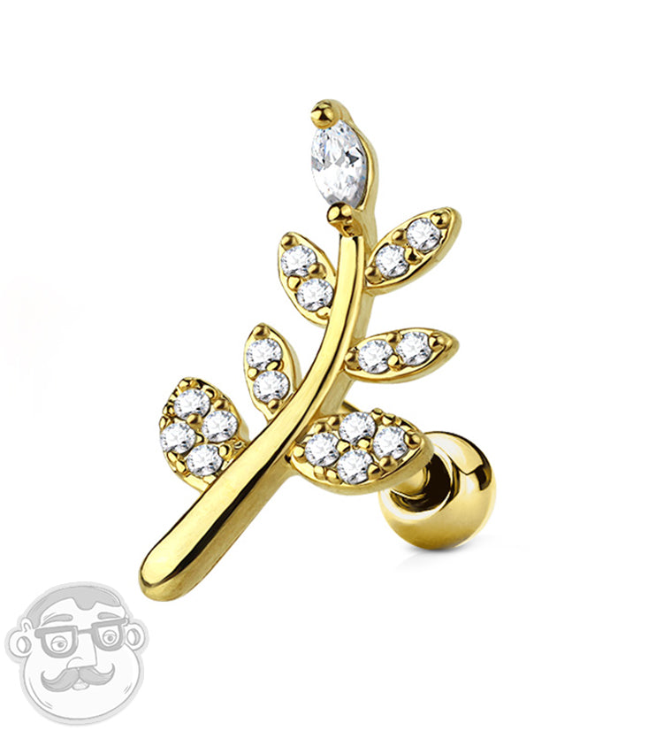 Gold PVD Frond Cartilage Barbell