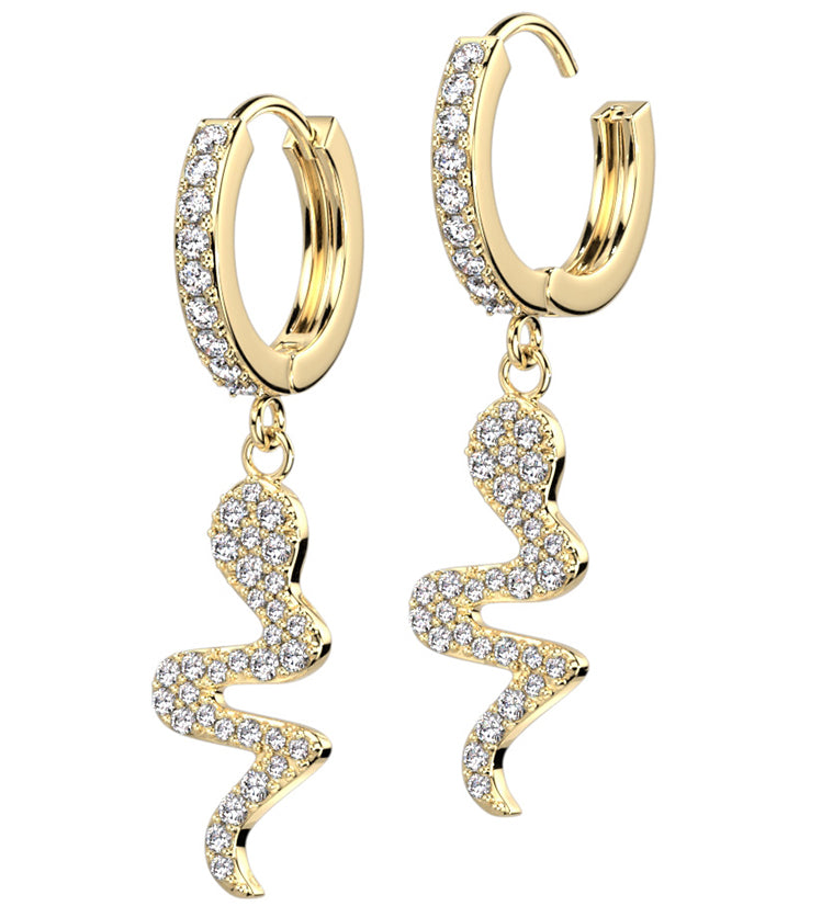 Gold PVD Snake CZ Stainless Steel Hoop Earrings