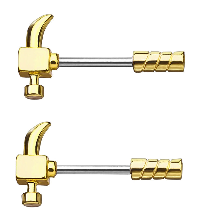 14G Gold PVD Hammer Nipple Ring