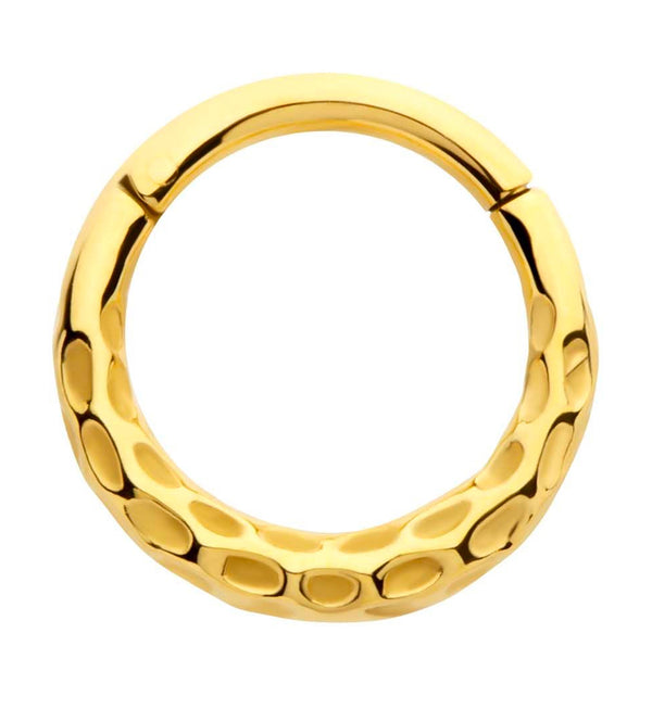 Gold PVD Hammered Rim Stainless Steel Hinged Segment Ring