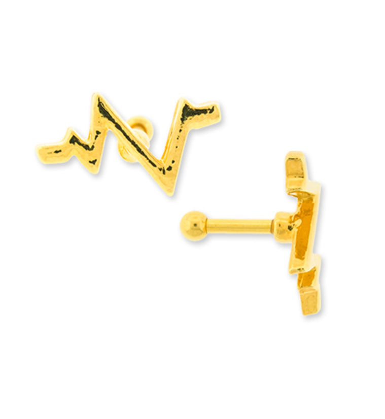 16G Gold PVD Heart Beat Tragus / Cartilage Barbell