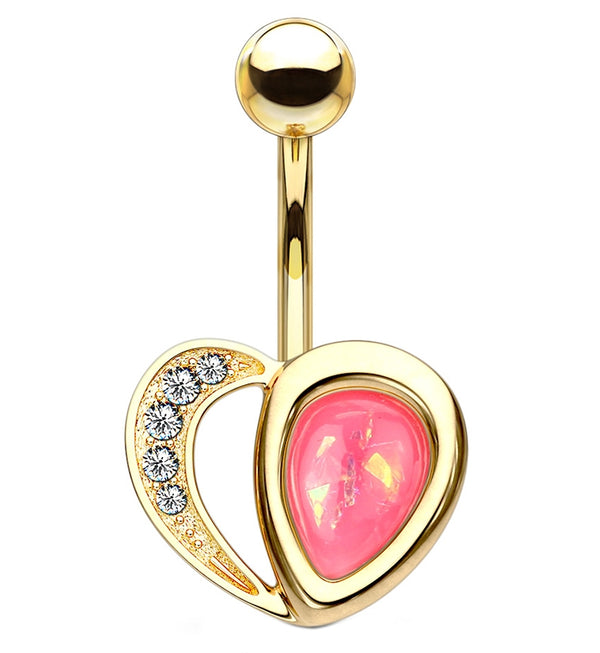 Pink Glitter Heart Gold Belly Rings