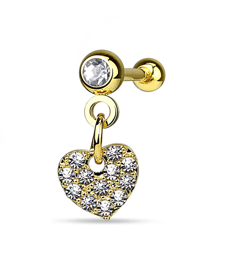 Golden Heart CZ Dangle Steel Tragus / Cartilage Barbell