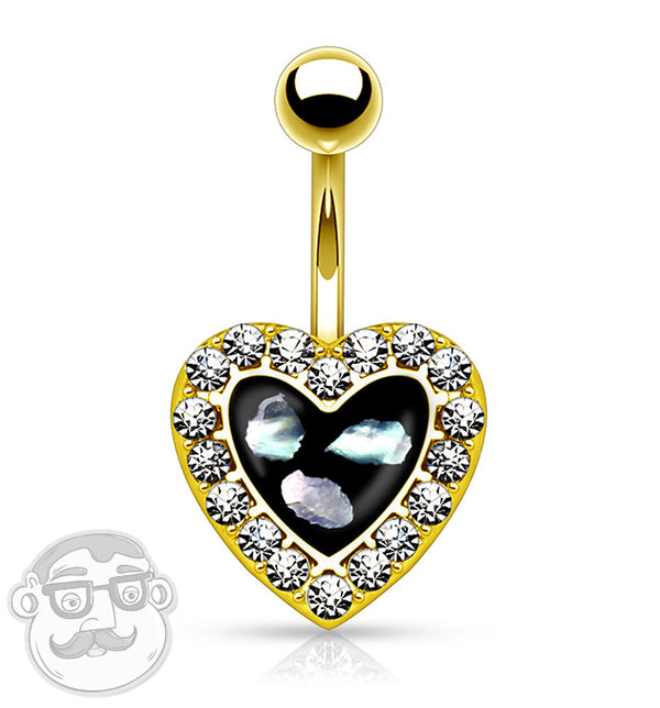 Golden CZ Heart Rim With Shell Inlay Belly Button Ring