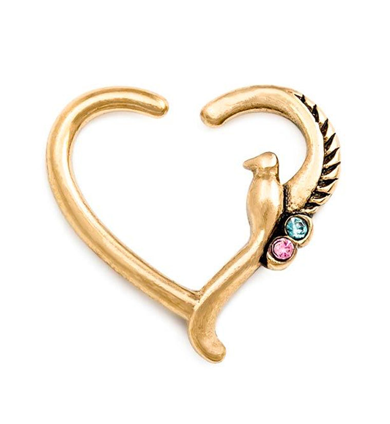 16G Gold PVD Airfoil Heart CZ Daith Ring
