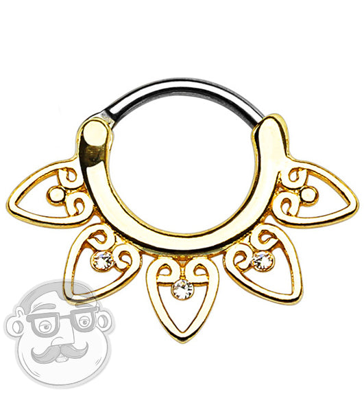 16G Golden Heart CZ Gem Fan Septum Clicker