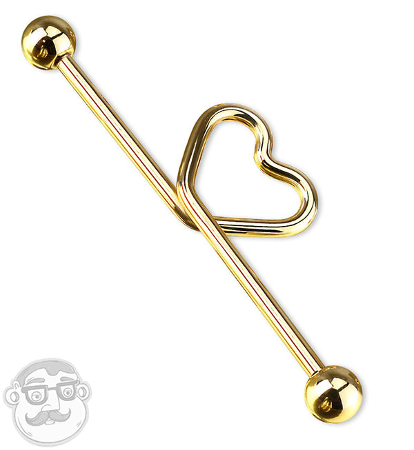 Gold PVD Heart Industrial Barbell