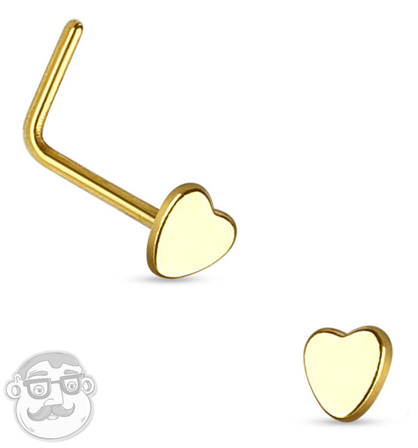 20G Golden Heart Top Stainless Steel L Shaped Nose Ring