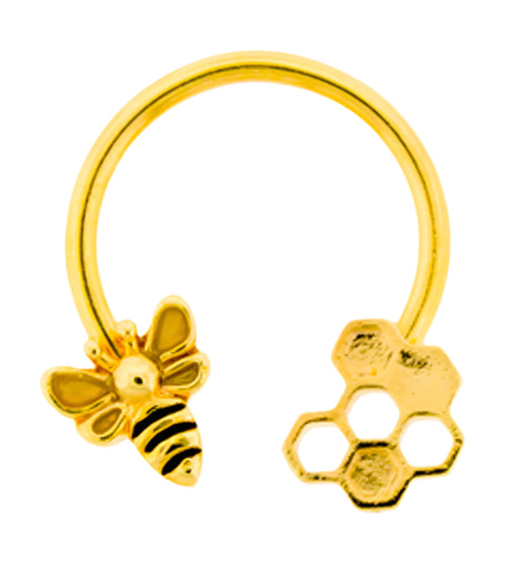 Gold Honeycomb Bee Circular Ring