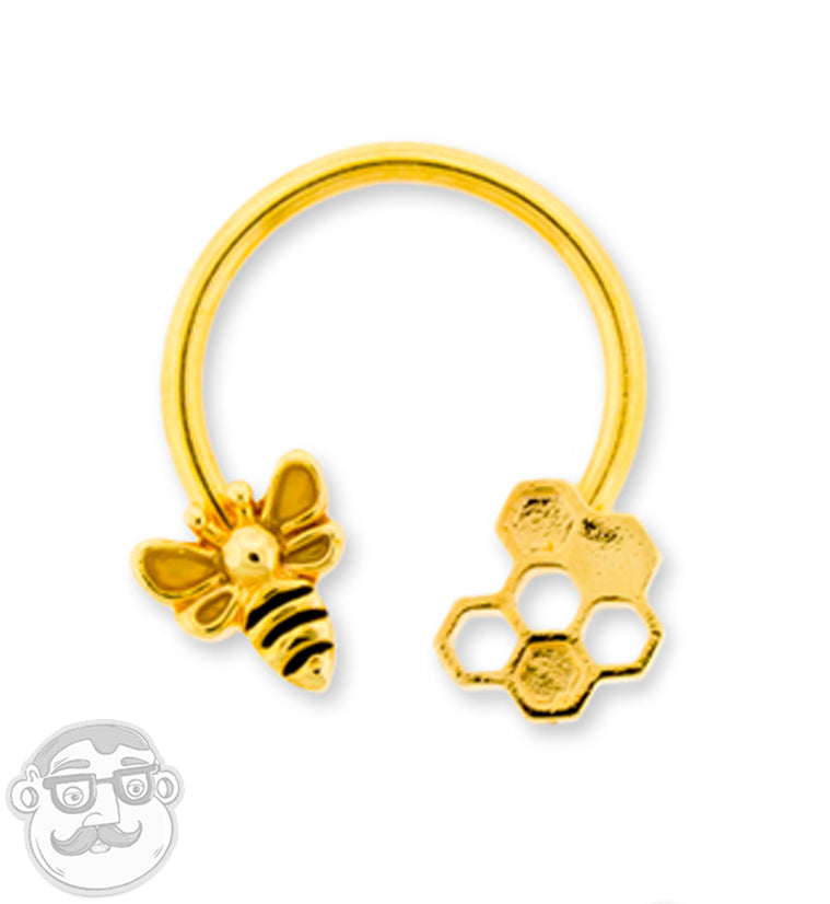 Gold Honeycomb Bee Circular Ring