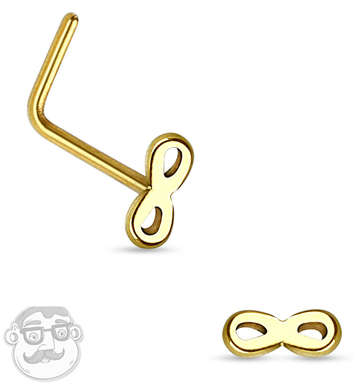 20G Golden Infinity Top Stainless Steel L Shaped Nose Ring