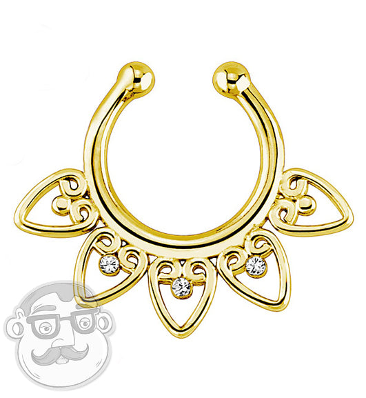 Fake Gold Heart Gem Fan Septum Ring Hanger