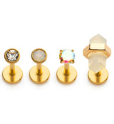 Gold PVD CZ and Opalite Stainless Steel Internally Threaded Labret (Pack of 4)