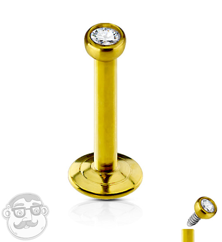 Gold PVD CZ Stainless Steel Internally Threaded Labret